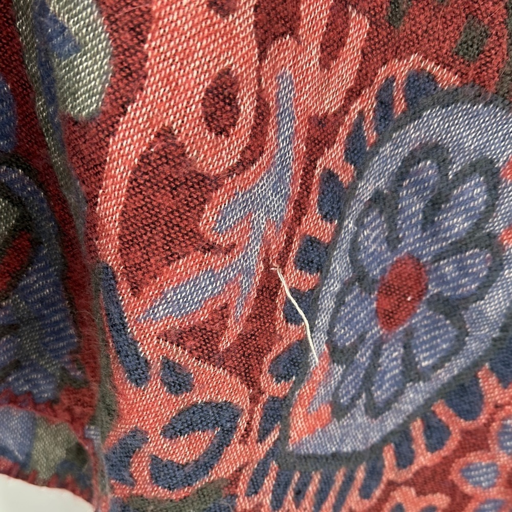 A&F Cottagecore Western Whimsgoth Boho Art Burgundy/Blue Patterned Poncho SzOS - Picture 8 of 12